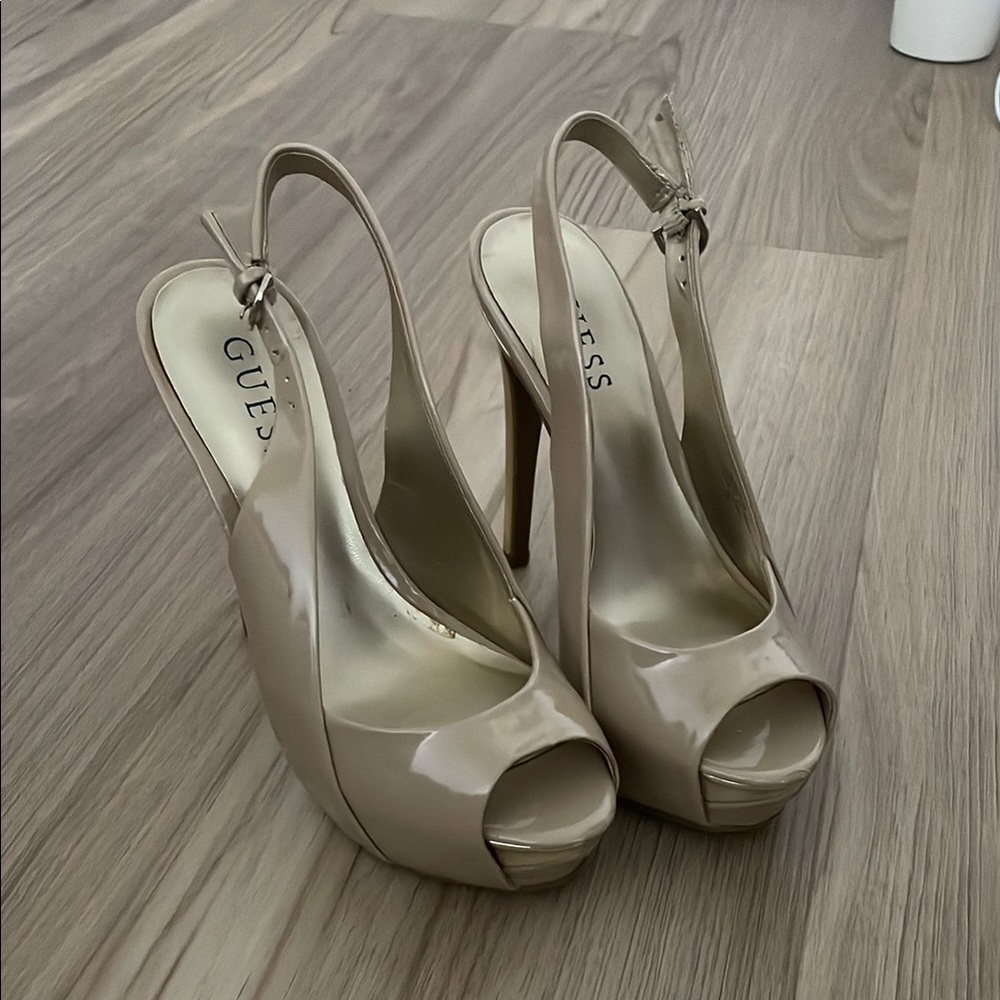 Guess Women's Beige Peep Toe Heels